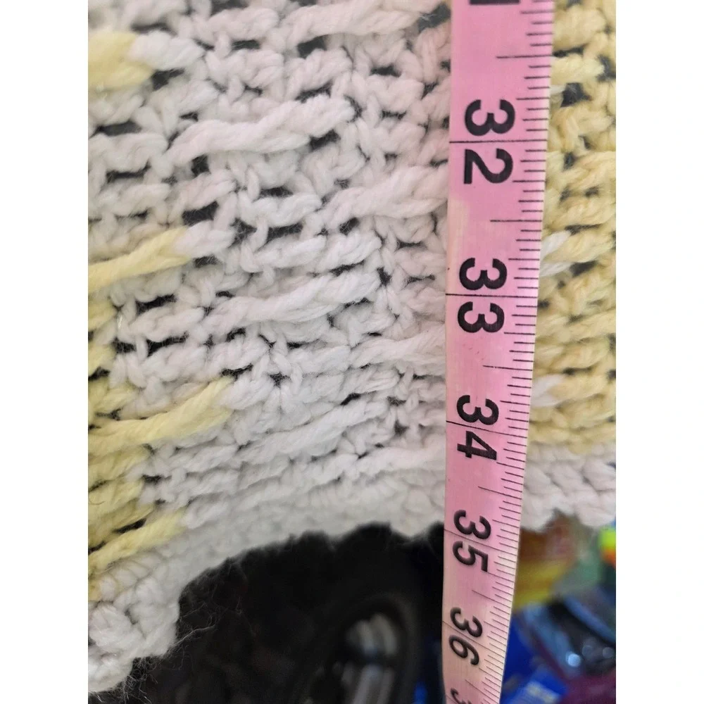 Handmade Yellow White Striped Crochet Blanket Throw Baby Toddler Bedding Nursery
